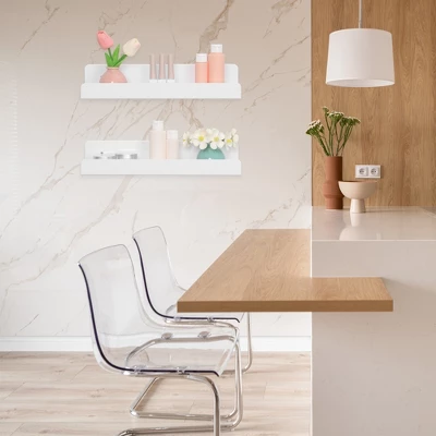 Unique Bargains Bathroom Bedroom Living Room Kitchen Room Acrylic Wall Display Shelf White - Image 3