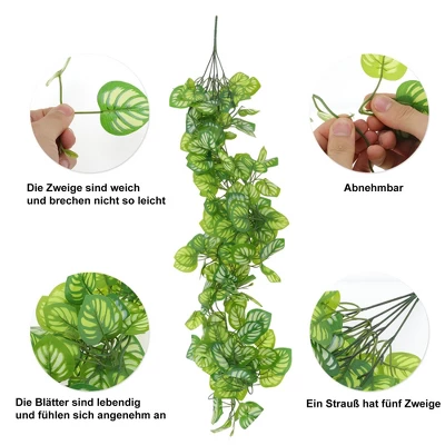 Unique Bargains Fake Vines Faux Greenery Leaves 39.4" Green White 2 Pcs - Image 2