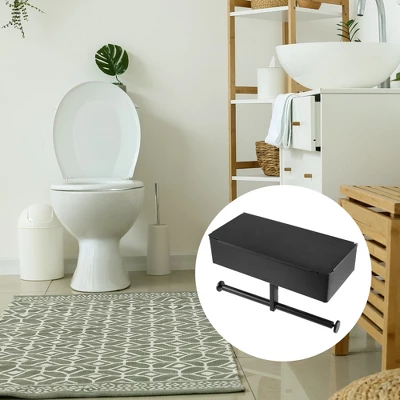 Unique Bargains Wall-Mount For Kitchen Bathroom Toilet Double Roll Tissue Holder Black 1 Pcs