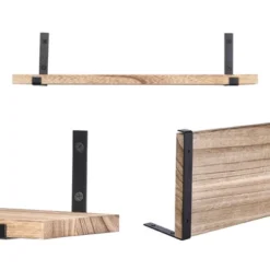 Unique Bargains Bedroom Living Room Bathroom Kitchen Wall Mounted Wood Floating Shelves 4 Pcs