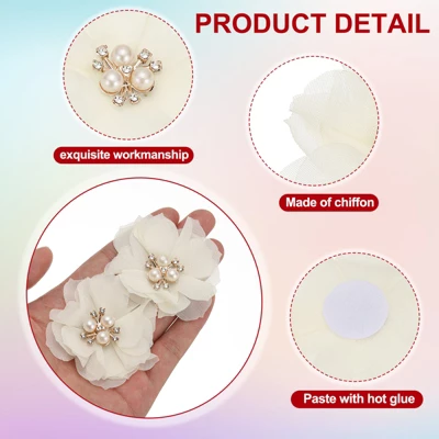 Unique Bargains Rhinestone Pearl Chiffon Flower For DIY Craft Wedding Party 10 Pcs - Image 2