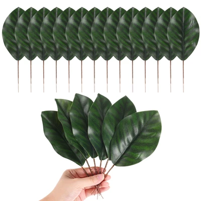 Unique Bargains Durable Fake Leaf Writable Artificial Green Leaf With Stems 20 Pcs - Image 6
