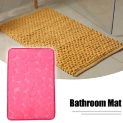 Unique Bargains Cobblestone Pattern Bathroom Rugs Polyester Bath Mat Machine Washable Rose Red 80x50cm