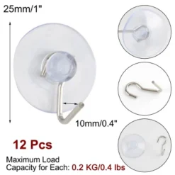 Unique Bargains Vacuum Removable Metal Suction Cup Hooks 1" Diameter Clear 12 Pcs