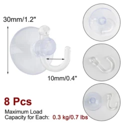 Unique Bargains Removable Plastic Vacuum Suction Cup Hooks 1.2" Clear 8 Pcs