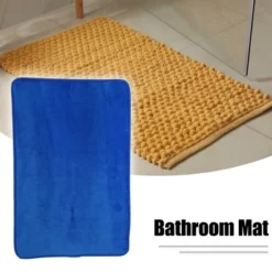 Unique Bargains Solid Color Pattern Bathroom Rugs Polyester Bath Mat Machine Washable Dark Blue 90x60cm