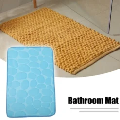 Unique Bargains Cobblestone Pattern Bathroom Rugs Polyester Bath Mat Machine Washable Blue 60x40cm