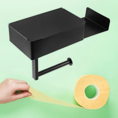 Unique Bargains Wall Mount With Phone Shelf For Kitchen Bathroom Toilet Paper Holder Black 1Pcs - Image 5