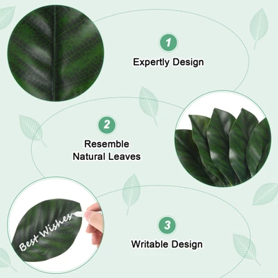 Unique Bargains Durable Fake Leaf Writable Artificial Green Leaf With Stems 20 Pcs