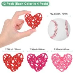 Unique Bargains Heart Shaped Wicker Rattan Balls 2.4 Inch Decorative 12 Pcs