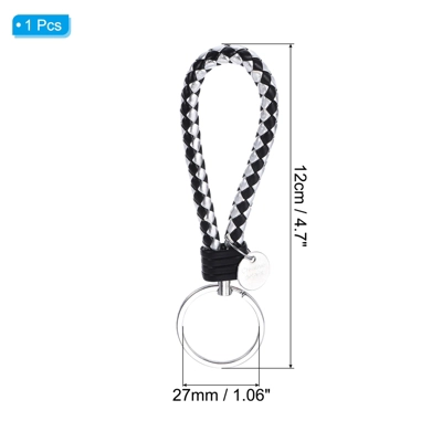 Unique Bargains Braided PU Leather Wallet Keychain With Stainless Steel Key Ring