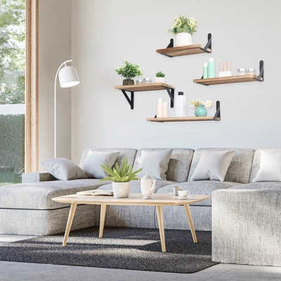 Unique Bargains Wooden Floating Wall-Mounted Shelves For Bathroom Bedroom 4 Pcs - Image 3