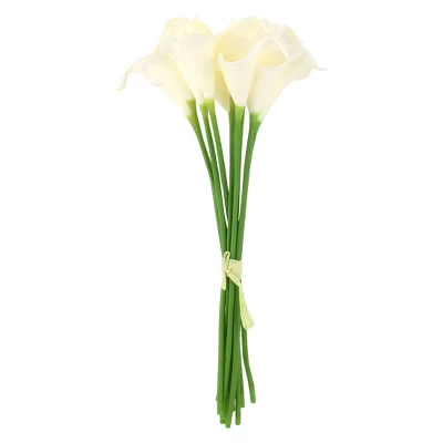 Unique Bargains Bridal Wedding Party Room Calla Lily PU Plastic Artificial Flowers White Green 10 Pcs - Image 2