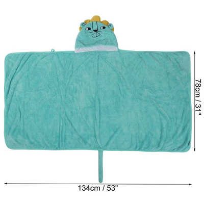 Unique Bargains Soft Absorbent Coral Fleece Hooded Towel For Bathroom Classic Design 53"x31" Light Green 1 Pc - Image 3