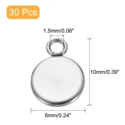 Unique Bargains Stainless Steel Cabochons Pendant Blank Tray For DIY Crafting 0.24" 30 Pcs