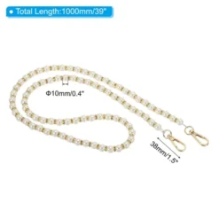 Unique Bargains Zinc Alloy Pearl Bead Purse Imitation Chain Strap 39", Light Gold