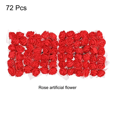 Unique Bargains Mini DIY Craft Decoration Artificial Rose Flower Head 72 Pcs Red - Image 2
