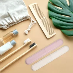 Unique Bargains Toothbrush Travel Case Traveling PP Portable Toothbrush Holders Cases For Travel Business Beige Pink 8.07''x1.22''x0.83''