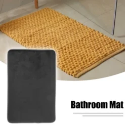 Unique Bargains Solid Color Pattern Bathroom Rugs Polyester Bath Mat Machine Washable Black 80x50cm