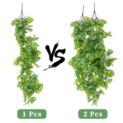 Unique Bargains Fake Vines Faux Greenery Leaves 39.4" Green White 2 Pcs - Image 3