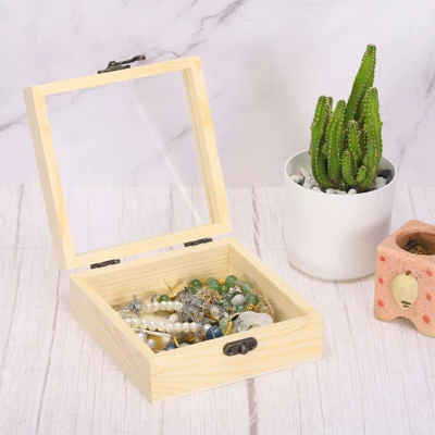 Unique Bargains Decoration Storage DIY Craft Unfinished Wooden Display Boxes With Lids 3 Pcs - Image 3