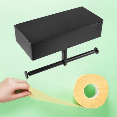 Unique Bargains Wall-Mount For Kitchen Bathroom Toilet Double Roll Tissue Holder Black 1 Pcs - Image 5