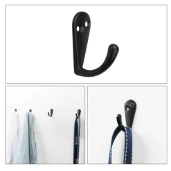 Unique Bargains DIY Bathroom Robe Towel Metal Wall Hooks Black 4 Pcs