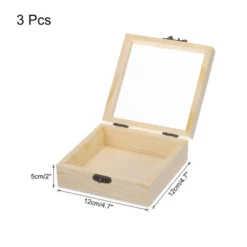 Unique Bargains Decoration Storage DIY Craft Unfinished Wooden Display Boxes With Lids 3 Pcs