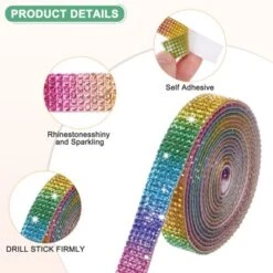 Unique Bargains Rhinestone Spray Rainbow Flexible Durable Ribbon 0.5/1.1 Inch X 2 Yards 2 Rolls