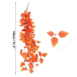 Unique Bargains Fake Autumn Plants Faux Greenery Leaves 41.3" Orange 2 Pcs