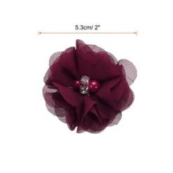 Unique Bargains Artificial Rhinestone Chiffon Flower Heads 12 Pcs Dark Red
