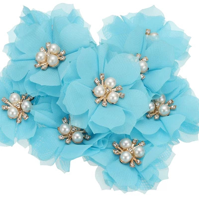 Unique Bargains Rhinestone Pearl Chiffon Flower For DIY Craft Wedding Party 10 Pcs - Image 10