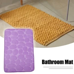 Unique Bargains Cobblestone Pattern Bathroom Rugs Polyester Bath Mat Machine Washable Purple 80x50cm