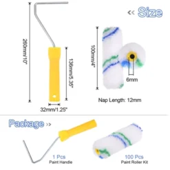 Unique Bargains Fiber Small Paint Roller Brush With Handle 1 Set