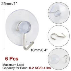 Unique Bargains Removable Metal Hook Vacuum Suction Cup Hooks 1" Diameter Clear 6 Pcs