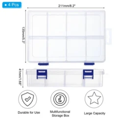 Unique Bargains Plastic Nail Bead Art Supplies Fishing Tools Craft Organizer 8.2x5.3x1.6 Inch 4 Pcs