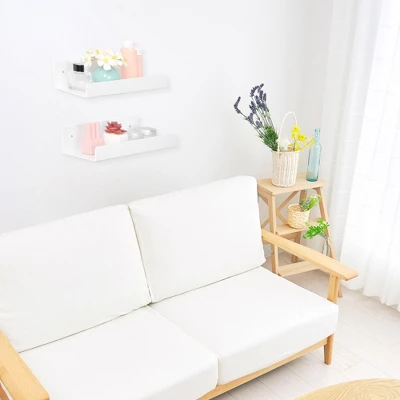 Unique Bargains Bathroom Bedroom Living Room Kitchen Room Acrylic Wall Display Shelf White - Image 5