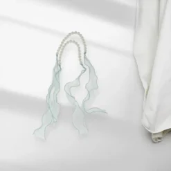 Unique Bargains Curtain Tiebacks Bow & Faux Pearl Ribbon Lace ABS Green 2 Pcs