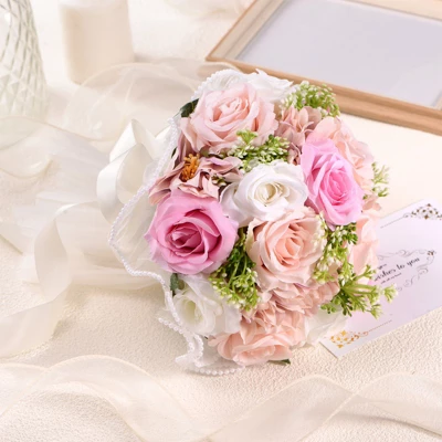 Unique Bargains Wedding Artificial Bouquet Silk Ribbon Bridal Bouquet 1 Pc - Image 3