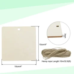 Unique Bargains Rounded Rectangle Blank Wood Tags With Hole And 32.8 Ft Rope 20 Pcs