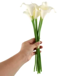Unique Bargains Bridal Wedding Party Room Calla Lily PU Plastic Artificial Flowers White Green 10 Pcs