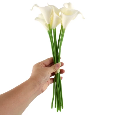 Unique Bargains Bridal Wedding Party Room Calla Lily PU Plastic Artificial Flowers White Green 10 Pcs