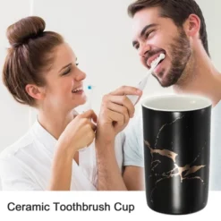 Unique Bargains Bathroom Toothbrush Tumblers Ceramic Toothbrush Cups For Bathroom Kitchen 4.29''x2.80'' 1Pc