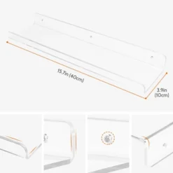 Unique Bargains Acrylic Waterproof Bathroom Floating Shelf 15.7 X 3.9 X 2 Inch Clear