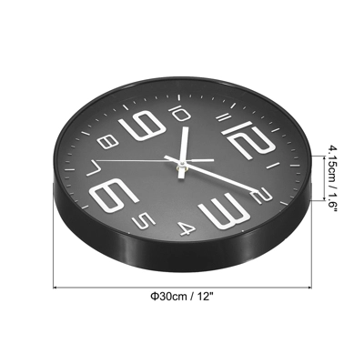Unique Bargains Decorative Silent Non-Ticking Sweep Movement 3D Numbers Wall Clock 12 Inch