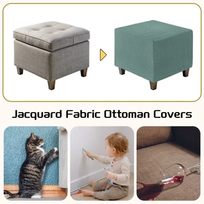 Unique Bargains Square Jacquard Ottoman Slipcover With Elastic Bottom For Furniture Protector - Image 3