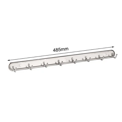 Unique Bargains Wall Mounted 8 Hooks Coat Towel Rack Hooks And Hangers Silver Tone 1 Pc