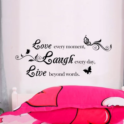 Unique Bargains Home PVC Laugh Live Pattern Removable DIY Decoration Art Sticker Decal PVC Wall Decal 23.4" X 10.14" Black 1 Pc