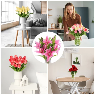 Unique Bargains Home Decor Lily Fake Artificial Flowers In Vase For Centerpiece Table - Image 3