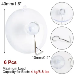 Unique Bargains Removable Vacuum Suction Cup Hook 1.6" Clear 6 Pcs